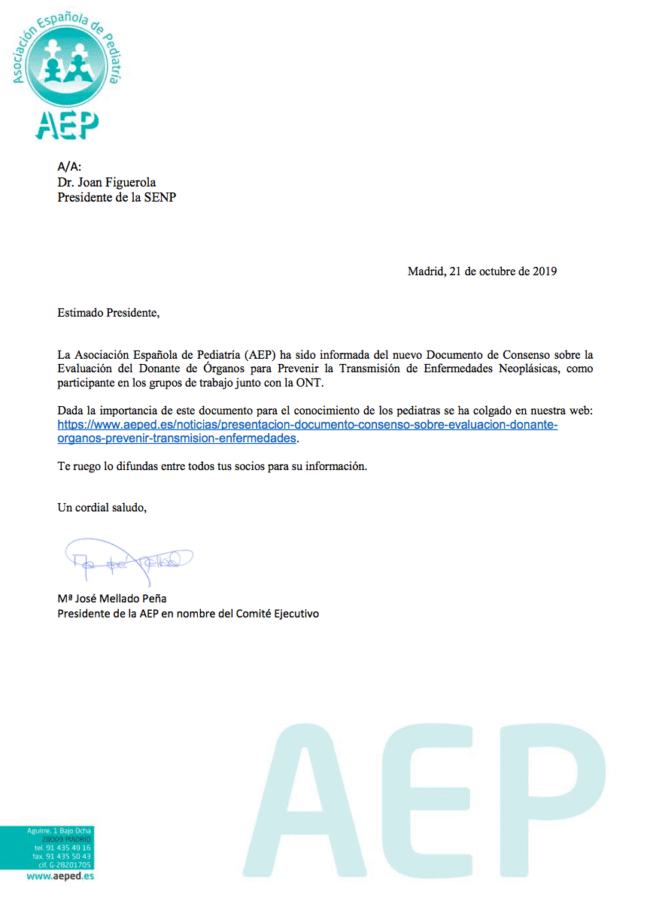 Presentación del Documento de Consenso sobre la Evaluación del Donante de Órganos para Prevenir la Transmisión de Enfermedades Neoplásicas